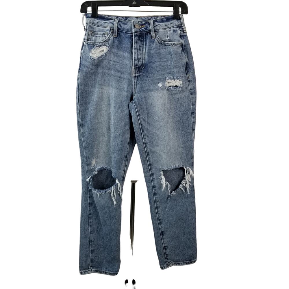 PACSUN  Denim Blue Jeans Distressed Button Fly Hi Rise Size 25